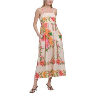 BELLAMBRA Made In Italy Linen Blend Spaghetti Straps Ruched Top Maxi Dress